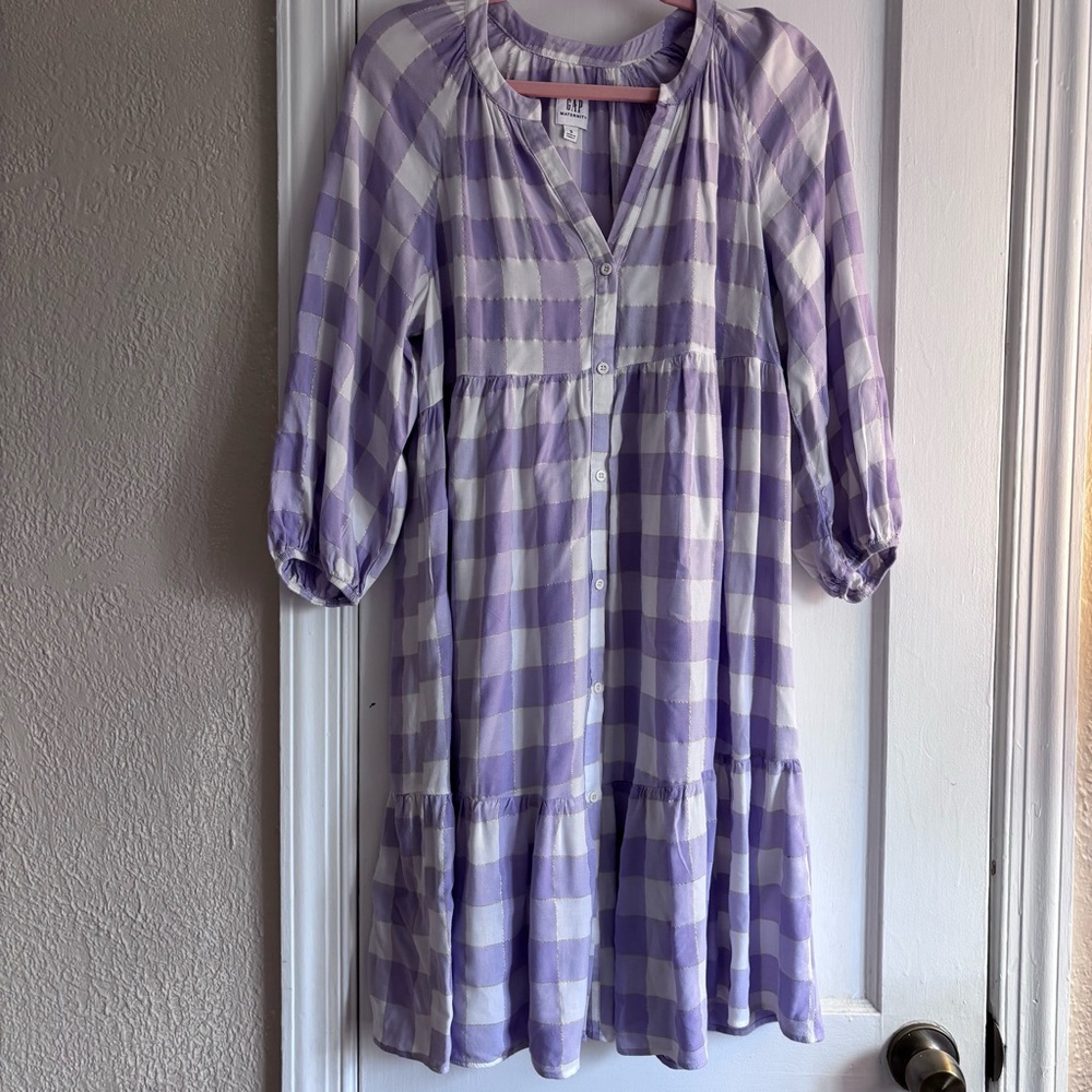 Maternity GAP Lavender Plaid dress. Tiered Size Small